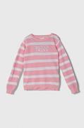 Swetry dla dziewczynek - Guess sweter bawełniany dziecięcy kolor różowy lekki - miniaturka - grafika 1