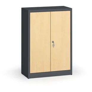 ALFA 3 Szafy spawane z laminowanymi drzwiami, 1150 x 800 x 400 mm, RAL 7016/brzoza 1261204 - Szafy biurowe - miniaturka - grafika 1