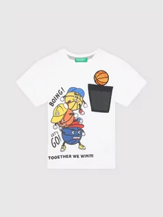 Koszulki dla chłopców - Benetton United Colors Of T-Shirt 3096C154T Biały Regular Fit - grafika 1