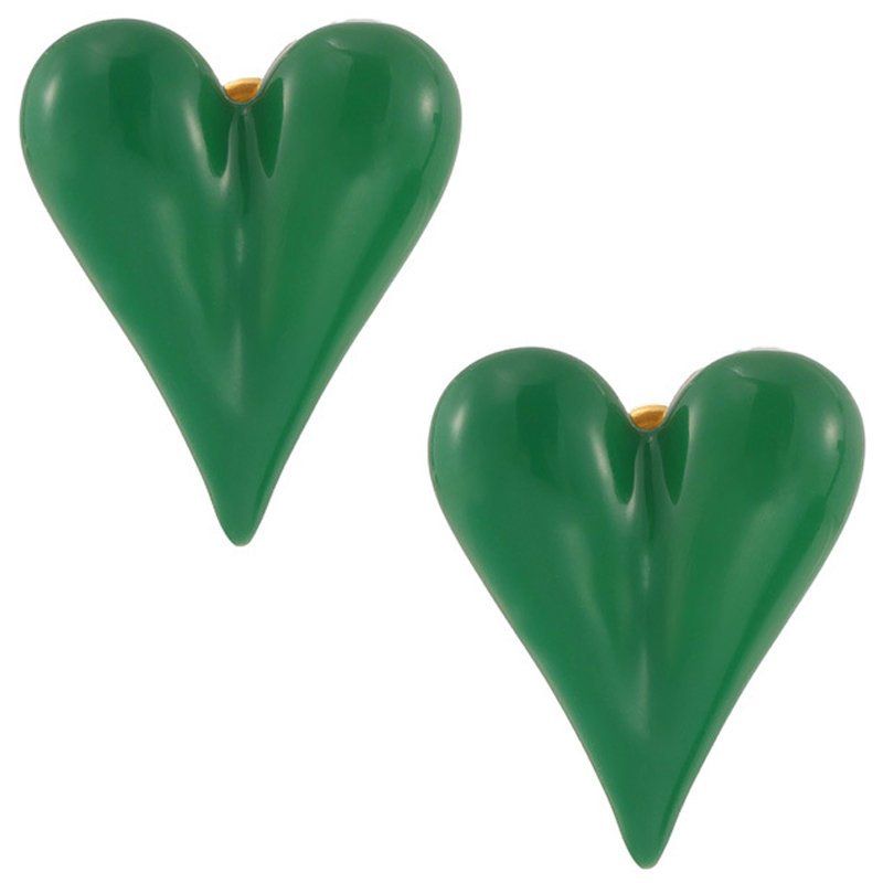 Kolczyki Złote Kolczyki Damskie Zielone Serce Stal Szlachetna Kolczyki Trusky