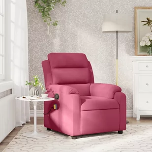 vidaXL Rozkładany fotel masujący, winna czerwień, obity aksamitem - Fotele - miniaturka - grafika 1