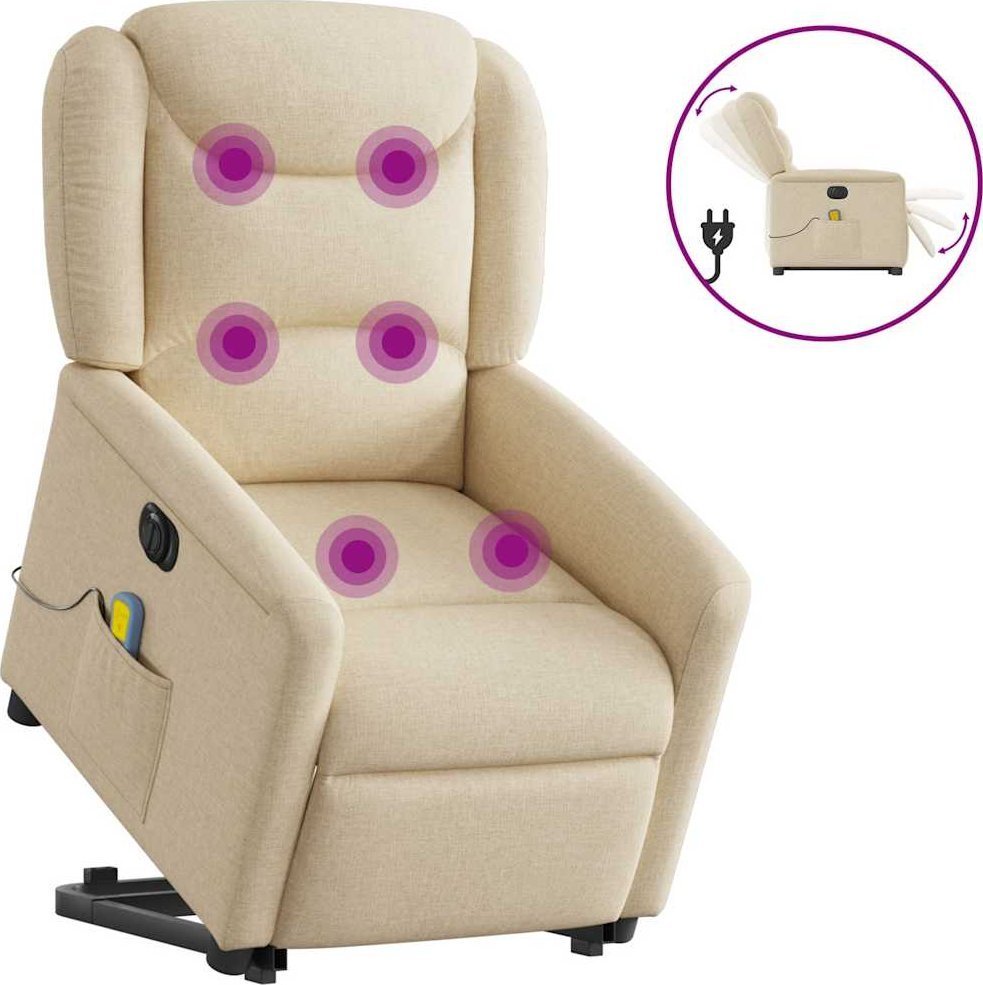vidaXL vidaXL Podnoszony fotel masujący, elektryczny, rozkładany, kremowy