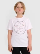 Koszulki dla chłopców - 4F T-shirt regular z nadrukiem chłopięcy - biały 122 (6-7 lat) - miniaturka - grafika 1