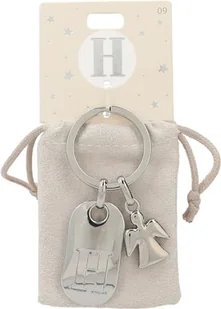 Depesche 11800-009 Srebrny brelok do kluczy z literą H i aniołem stróżem, stop cynku, w zestawie z kolorowym aksamitnym etui - Koszulki i topy damskie - miniaturka - grafika 1