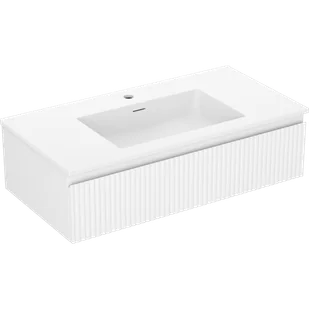 Mexen Rivel szafka łazienkowa 90 cm z umywalką Otis, 1 szuflada, ryflowana , biała mat - 91A20-09023-1-BF01-W18M01 - Szafki łazienkowe - miniaturka - grafika 1