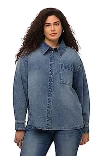Ulla Popken Damska koszula dżinsowa, oversize, kołnierzyk koszuli, długi rękaw, kurtka wewnętrzna, Blue Denim, 50-52 duże rozmiary - Koszule damskie - miniaturka - grafika 1