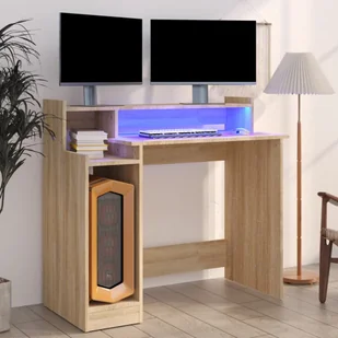 Biurko z podświetleniem LED, dąb sonoma, 97x90x45 cm! - Biurka - miniaturka - grafika 1