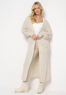 Swetry damskie - Beżowy Długi Kardigan o Luźnym Kroju Mostiura - miniaturka - grafika 1