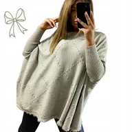 Bluzki damskie - SWETER WISKOZA ponczo jak jedwab luźna tunika frędzle piękny 50 52 5xl 6xl - miniaturka - grafika 1