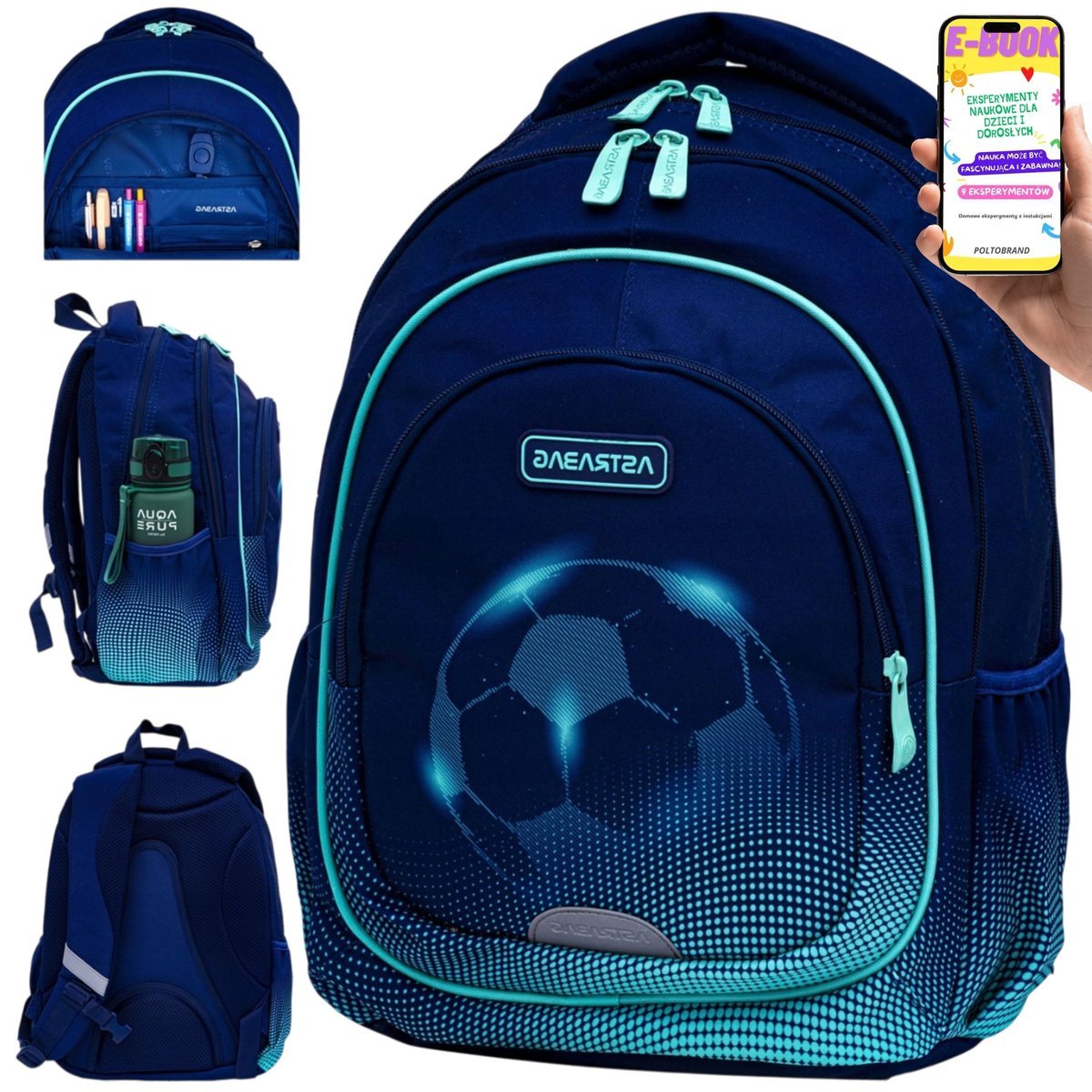 PLECAK SZKOLNY FOOTBALL PIŁKA NOŻNA MOTYW PIŁKI • Ergonomiczny • PREZENT DLA CHŁOPCA do szkoły Tornister Plecak Dla 7 8 9 10 11 Latka + EBOOK