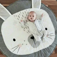 Maty edukacyjne - Mata dla dziecka okrągła szara królik 90cm KX7618 - miniaturka - grafika 1