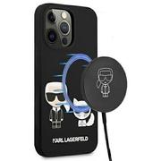 Etui i futerały do telefonów - Karl Lagerfeld nakładka do IPhone 13 Pro KLHMP13LSSKCK czarna hard case Silicone Karl & Choupette Magsafe - miniaturka - grafika 1