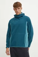 Bluzy męskie - Peak Performance bluza Treeline Fleece męska kolor turkusowy z kapturem wzorzysta G79917 - miniaturka - grafika 1