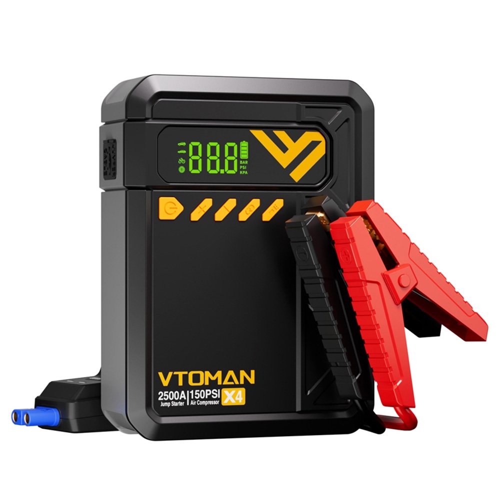 VTOMAN X4 2500A 12V Car Jump Starter 10000mAh Power Bank 150PSI Air Compressor LED Flashlight For 8 5L Gas and 6L Diesel En
