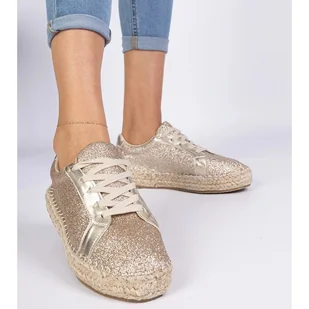 Złote damskie espadryle zdobione brokatem Taredo złoty - Espadryle damskie - miniaturka - grafika 1