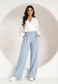 Spodnie damskie - Eleganckie spodnie z wysokim stanem Niebieskie szerokie spodnie M1129 S/M - miniaturka - grafika 1