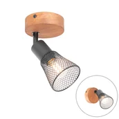 Lampy ścienne - QAZQA Industrialna czerń z drewnem - Kristina - miniaturka - grafika 1