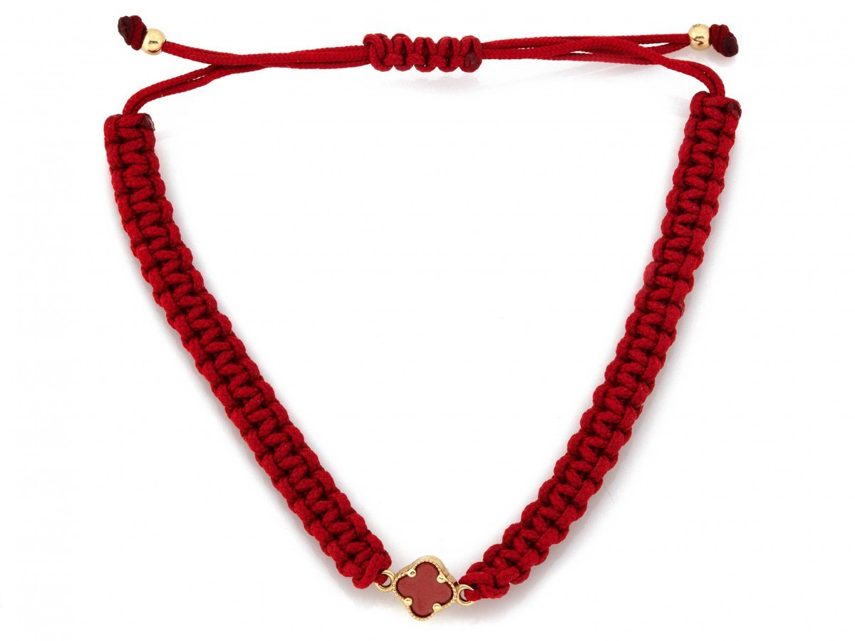 Bransoletka z żółtego złota 585 z onyksem 0.65g czerwony sznurek