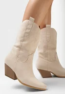 Botki damskie - Beżowe Botki Alemedeia - miniaturka - grafika 1