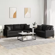 Sofy i kanapy - 2-cz. komplet wypoczynkowy z poduszkami, czarny, sztuczna skóra Lumarko! - miniaturka - grafika 1