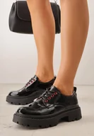 Półbuty damskie - Czarno-Czerwone Sznurowane Półbuty Oksfordki VICES na Grubej Podeszwie Anatea - miniaturka - grafika 1