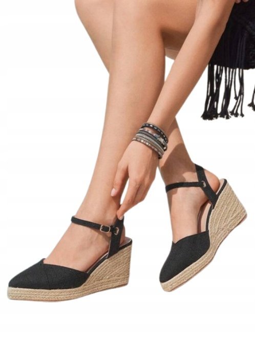 SHEIN DAMSKIE ESPADRYLE CZARNE NA KOTURNIE 40 1DB