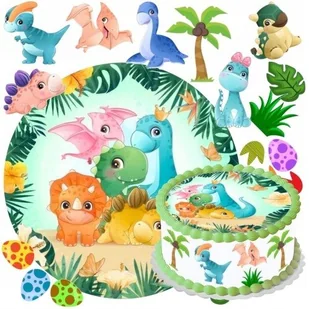 OPŁATEK NA TORT DINO + TEKST + POSTACIE JADALNA DEKORACJA dinozaur - Batoniki - miniaturka - grafika 1