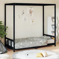 Łóżeczka i kojce - The Living Store Rama łóżka - czarna - 90x200 cm - lite drewno sosnowe - Łóżko Dla Dzieci - miniaturka - grafika 1
