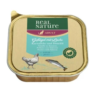 REAL NATURE Adult 16 x 100 g Drób z łososiem, ziemniakami i olejem z krokosza barwierskiego, w galarecie - Mokra karma dla kotów - miniaturka - grafika 1