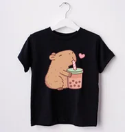 Koszulki dla dziewczynek - czarna Koszulka z kapibarą - wzór kapibara8 - miniaturka - grafika 1