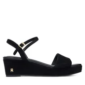 Sandały damskie - Sandały Tommy Hilfiger Suede Wrapped Mid Wedge FW0FW09235 Czarny - miniaturka - grafika 1