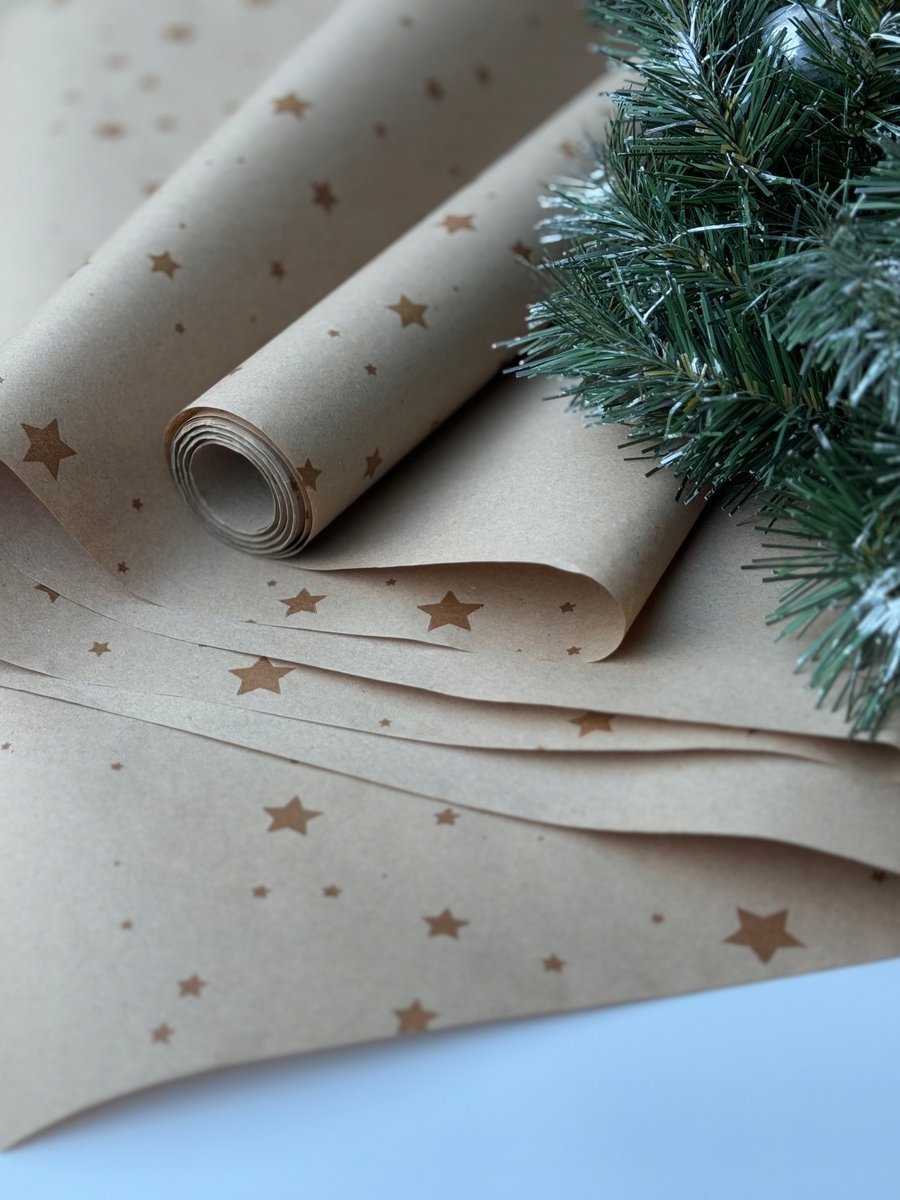 Papier kraftowy Gwiazdy 60cm x 10m Świąteczny dekoracyjny, kawowy