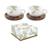 Filiżanki - Nuova R2S Zestaw 2 szt filiżanek espresso z talerzykami akacjowymi 1081 NTRA - miniaturka - grafika 1