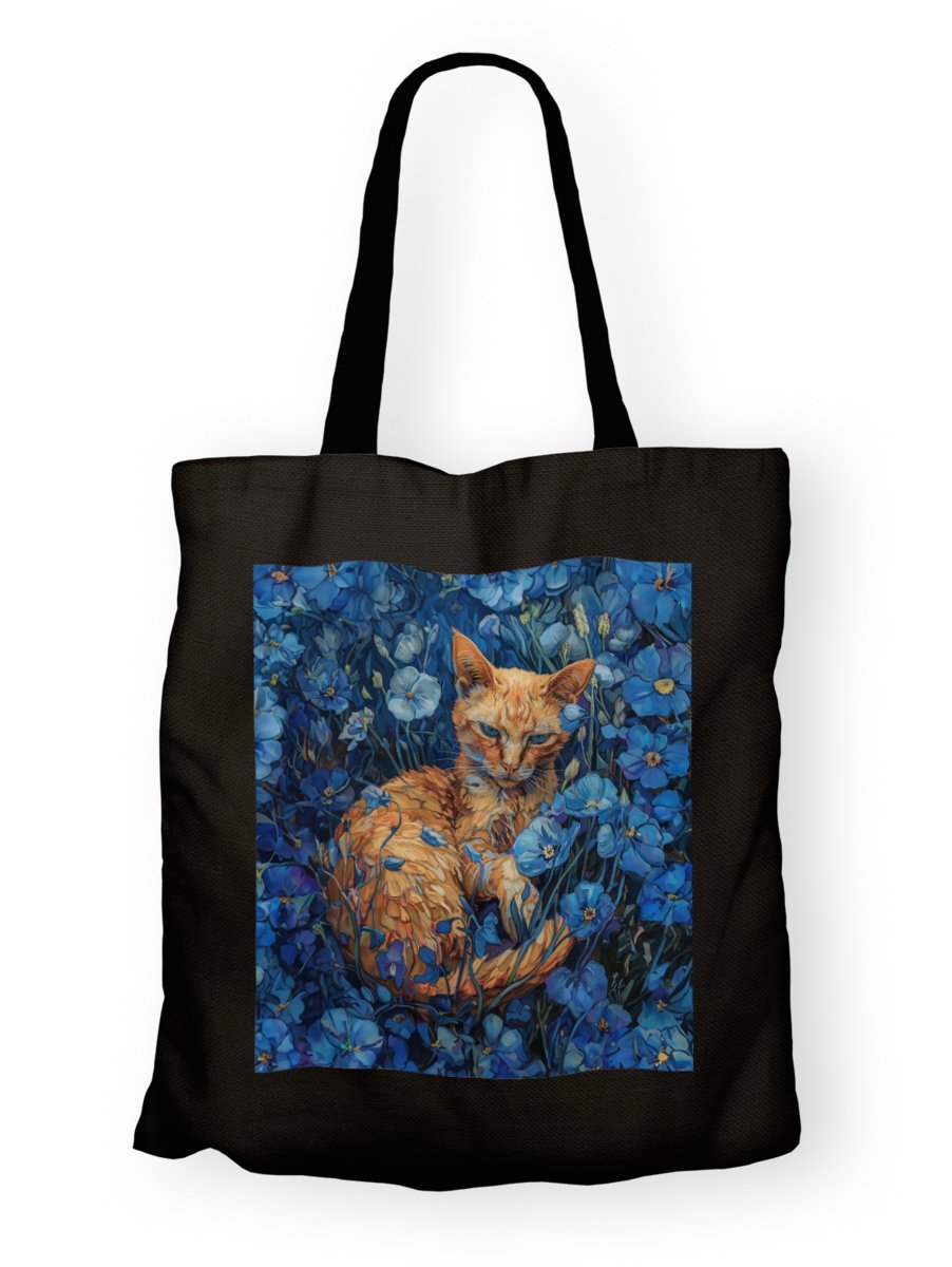 Torba bawełniana z nadrukiem kotka w błękitnych kwiatach