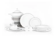 Serwisy obiadowe - Serwis obiadowy polska porcelana 6 os. 26 elementów Biały / platynowy wzór DIAMENT PLATIN Konsimo - miniaturka - grafika 1