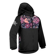 Odzież trekkingowa damska - Kurtka softshellowa dziecięca z polarem Basic, czarny, Magic Flowers - miniaturka - grafika 1