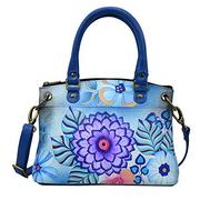 Torebki damskie - Anna by Anuschka Damska skórzana mała torebka torebka, ręcznie malowana oryginalna grafika, Summer Bloom Blue, Rozmiar Uniwersalny - miniaturka - grafika 1