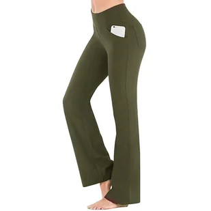 Luźne jednolite spodnie damskie dzwony z wysokim stanem - Zielony XL - Legginsy - miniaturka - grafika 1