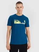 Koszulki męskie - 4F T-shirt regular z nadrukiem męski - turkusowy L - miniaturka - grafika 1