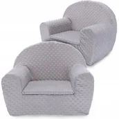 Fotele i pufy dla dzieci - Fotel Dla Dziecka Fotelik Pluszowy Pufa Jasny Szary W Kropki Minky Bobas - miniaturka - grafika 1