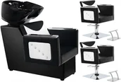 Meble fryzjerskie - Eve black/white zestaw myjnia fryzjerska i 2 x fotel fryzjerski hydrauliczny obrotowy podnóżek do salonu fryzjerskiego myjka ruchoma misa ceramiczna armatura bateria słuchawka - miniaturka - grafika 1
