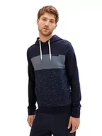Bluzy męskie - TOM TAILOR Męska bluza z kapturem Colorblock o wyglądzie spacedye, 32438-Navy Soft Spacedye, M - miniaturka - grafika 1