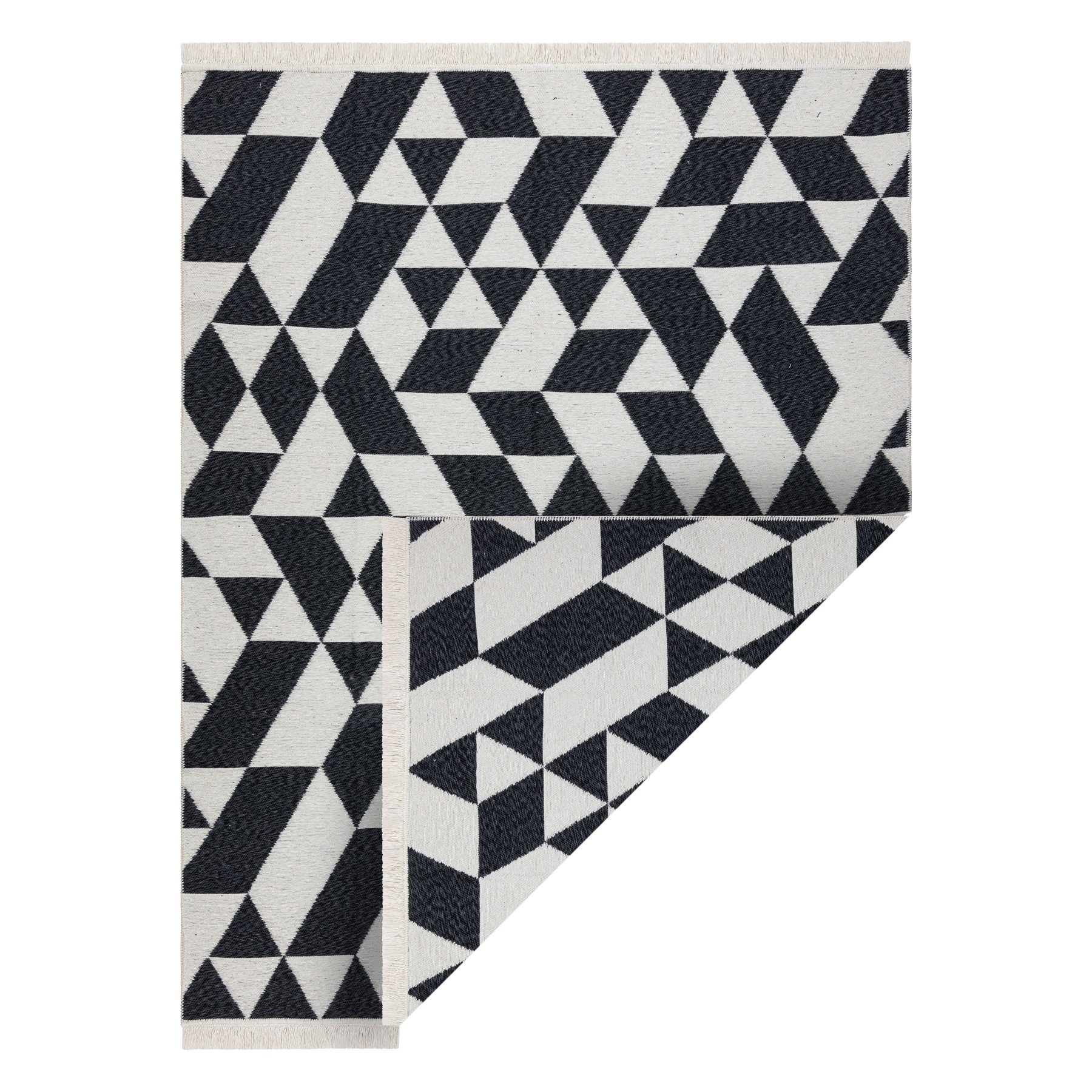 Dywan TWIN 22992 Geometryczny, bawełna, dwustronny Ekologiczny frędzle - / krem czarny 180x270 cm