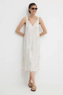 Sukienki - Calvin Klein sukienka kolor beżowy midi prosta K20K206685 - grafika 1