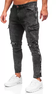 Spodnie męskie - Czarne spodnie jeansowe bojówki męskie Denley TF117 - grafika 1