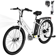 Rowery elektryczne - Rower elektryczny dla dorosłych z oponą 26'' 36V 10.4Ah APP EVERCROSS-EK8 Biały - miniaturka - grafika 1