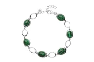Bransoletki - Srebrna bransoletka gładka z zielonymi kamieniami Malachit - miniaturka - grafika 1