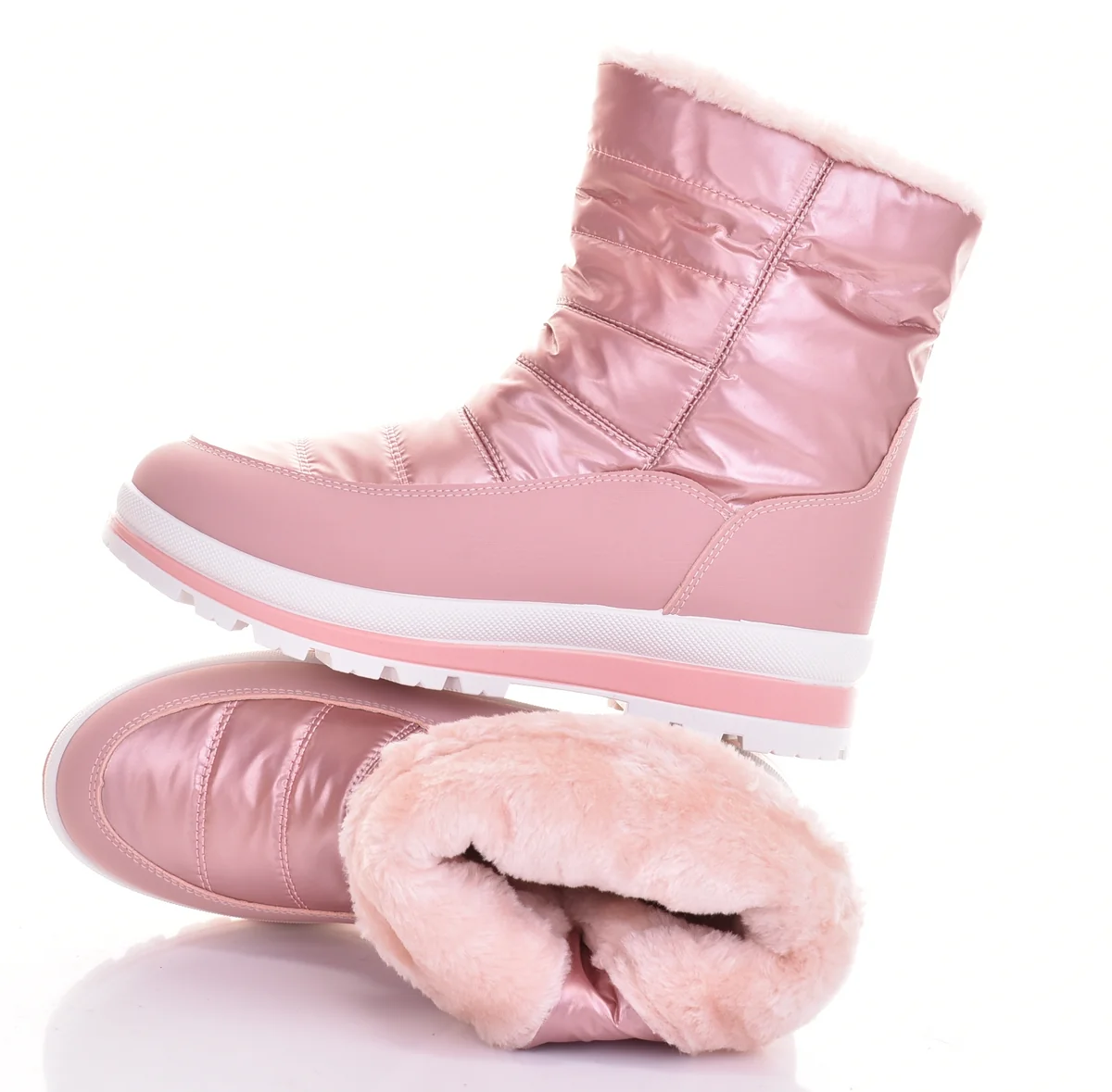 ŚNIEGOWCE DAMSKIE KLASYCZNE BUTY ZIMOWE OCIEPLANE NA ZAMEK LEKKIE RÓŻOWE