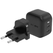 Ładowarki do telefonów - ENERGEA ład. siec. 2xUSB-C PD-PPS 45W 2C czarny/black US+EU Travelite GAN45 - miniaturka - grafika 1