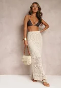 Spódnice - Beżowa Ażurowa Spódnica Maxi z Rozcięciem Devotti - miniaturka - grafika 1